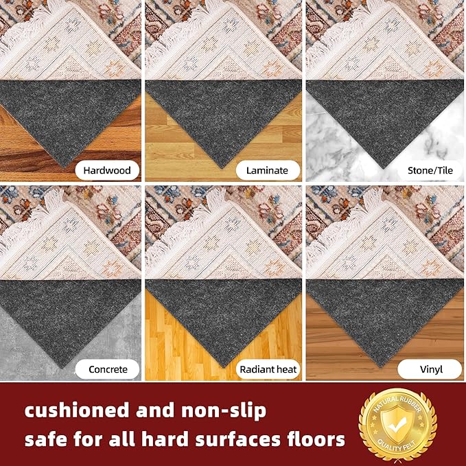 BAGAIL Felt and Natural Rubber Backing Rug Pads 1/4” Thick, 5 x 7 Ft Non Slip Carpet Gripper Keep Rugs in Place, Under Area Rug Protective Cushioned Pads, Carpet Runners, Hardwood Floors Protection