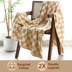 Folkulture Throw Blanket for Couch 50" x 60" |100% Recycled Cotton Couch Chritmas Throw Blanket for Chair, Boho Throws Blankets for Bed,Sofa, Lightweight| Guest Room Must Haves Blanket | Biscuit