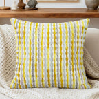 Boho Decorative Throw Pillow Covers 18x18 Inch, Chenille Tufted Pillow Cover Striped Textured Square Farmhouse Accent Pillowcase for Couch Sofa Bedroom Living Room, Yellow White Stripe 1 Pack