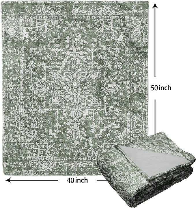 Sage Green Boho Blanket Soft Flannel Lightweight Retro Bohemian Throw Blanket Cozy Warm Vintage Aztec Geometric Blankets All Seasons Living Room Decor for Couch Chair Bed Sofa Office 40x50 inch