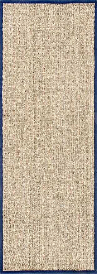Nuloom Elijah Navy/Natural, 2'6" x 6', Basketweave, Seagrass, Soft and Textured, High Traffic, Stain Resistant, Easy Clean, Durable Area Rug for Bedroom, Living Room, Dining, Den, Foyer, Entryway