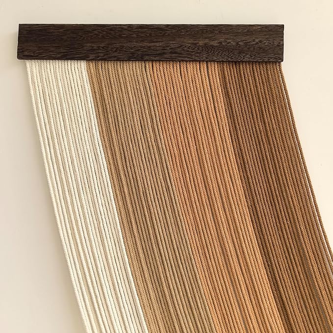 Large Macrame Wall Hanging Dip Dyed Yarn Tapestry Ombre Yarn Gradient Color Macrame Wall Decor Macrame Tapestry Boho Decor for Bedroom Living Room Headboard Above Bed (Brown)
