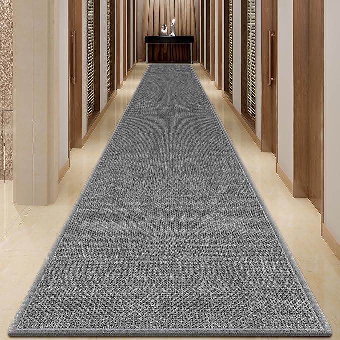 19ft Jute Hallway Rug Runner, Rubber Backed Extra Long Carpet Runner Mats for Hallway, Machine Washable Indoor Entryway Runner Rug, Grey