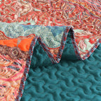 Exclusivo Mezcla 50"x 60" Quilted Throw Blanket- Microfiber Quilt Throw with Boho Striped Pattern, Reversible Teal and Orange Versatile Lap Quilt for All Seasons, Lightweight Throws for Bed/Couch/Sofa