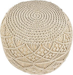 Northlight 18" Solid Cream Macrame Round Handmade Cotton Pouf Ottoman