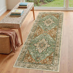 Area Rugs 3'x6' Runner Rug Non Slip Washable for Kitchen Hallway Bedroom Beside Laundry Room Bathroom Rug, Floor Carpet, Brick Red Rust Neutral Brown Burnt Orange Green