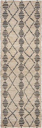 SAFAVIEH Bohemian Collection 2'6" x 8' Beige / Black BOH703Z Handmade Moroccan Tribal Jute Runner Rug
