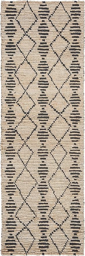SAFAVIEH Bohemian Collection 2'6" x 8' Beige / Black BOH703Z Handmade Moroccan Tribal Jute Runner Rug