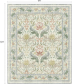 Bavni 8x10 Area Rugs for Living Room, Microfiber Machine Washable Non-Slip Vintage Floral Rug, Low Pile Lightweight Carpet for Bedroom, Dining Room, Home Office, Beige&Green