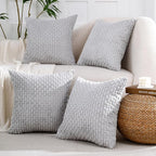 VAKADO Couch Throw Pillow Covers 18x18 Set of 4 Boho Rustic Decorative Corduroy Cushion Case Farmhouse Decor Square for Home Living Room Bed Sofa,Grey