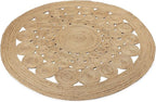 · REDEARTH · Round Area Rug - 5 Feet Braided Scalloped Abaca Embrace Natural Jute Rug- Artisan Made Boho Jute Patterned Rugs for Bedroom, Kitchen, Living Room, Farmhouse, Handmade Vintage Décor