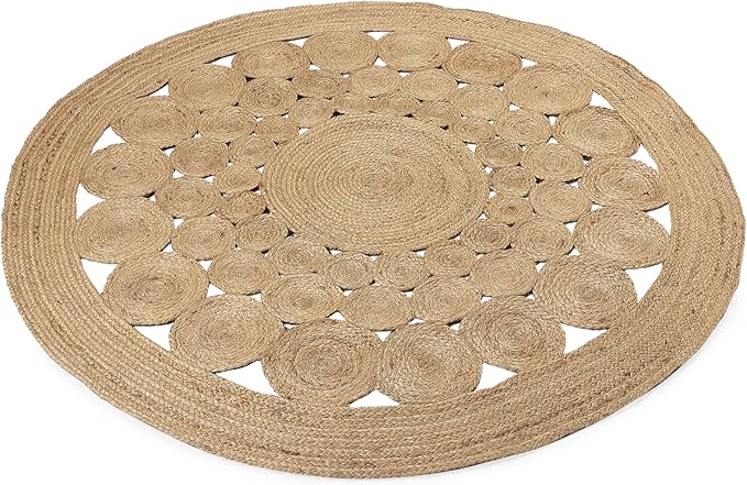 · REDEARTH · Round Area Rug - 5 Feet Braided Scalloped Abaca Embrace Natural Jute Rug- Artisan Made Boho Jute Patterned Rugs for Bedroom, Kitchen, Living Room, Farmhouse, Handmade Vintage Décor