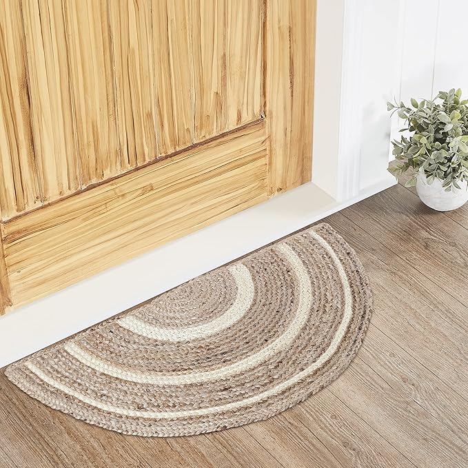 VHC Brands Jute Rug Half Circle, Natural and Crème, 16.5x33