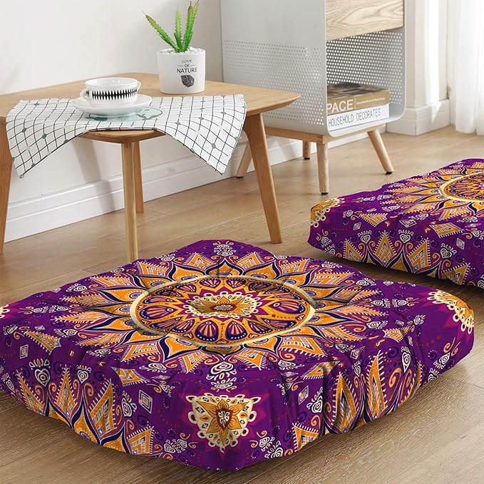Mandala Meditation Cushion, Boho Meditation Mat, Meditation Pillows for Sitting on Floor, Cushions for Sitting in Home and Outdoor, Square Floor Pillow Cushion Seating for Yoga Accessories 22'' X 22''