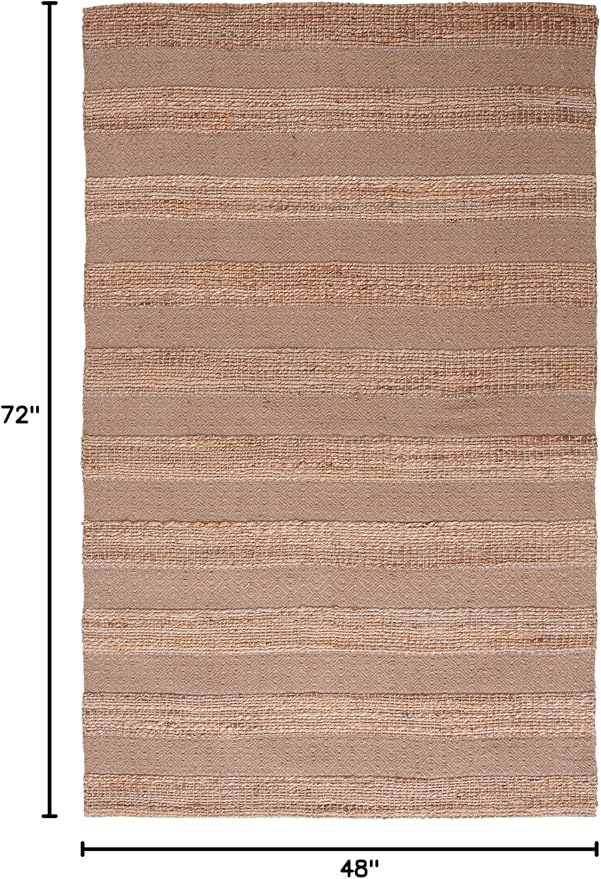 SAFAVIEH Natural Fiber Collection Accent Rug - 4' x 6', Taupe & Natural, Handmade Boho Farmhouse Rustic Jute & Cotton Jute, Ideal for High Traffic Areas in Entryway, Living Room, Bedroom (NFB653E)