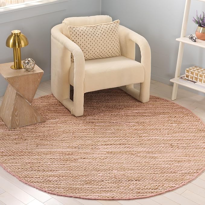 SAFAVIEH Cape Cod Collection Area Rug - 6' Round, Pink & Natural, Handmade Jute & Cotton, Ideal for Living Room, Bedroom, Dining Space (CAP236U)