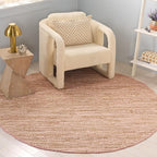 SAFAVIEH Cape Cod Collection Area Rug - 6' Round, Pink & Natural, Handmade Jute & Cotton, Ideal for Living Room, Bedroom, Dining Space (CAP236U)