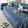 VClife Boho Couch Cover Blue Geometric Jacquard Pattern Sofa Cover, 1 Piece Large Couch Covers for 3 Cushion Couch Sofa Washable Plush Chenille Sofa Protector for Living Room, 71x150 Inch