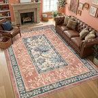 GarveeHome Terracotta Teal 2x6 Washable Kitchen Runner Rugs Non Slip Provence Botanical Grove Vintage Boho Cottage Long Rug for Hallways Bedroom TPE Rubber Backing