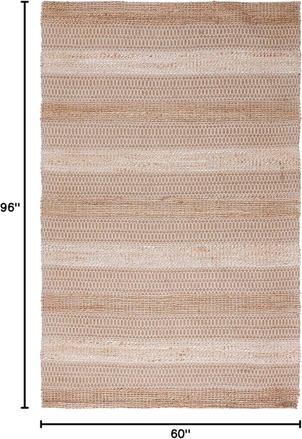 SAFAVIEH Natural Fiber Collection Area Rug - 5' x 8', Ivory & Natural, Handmade Flat Weave Stripe Jute & Cotton, Ideal for High Traffic Areas in Living Room, Bedroom (NFB652A)