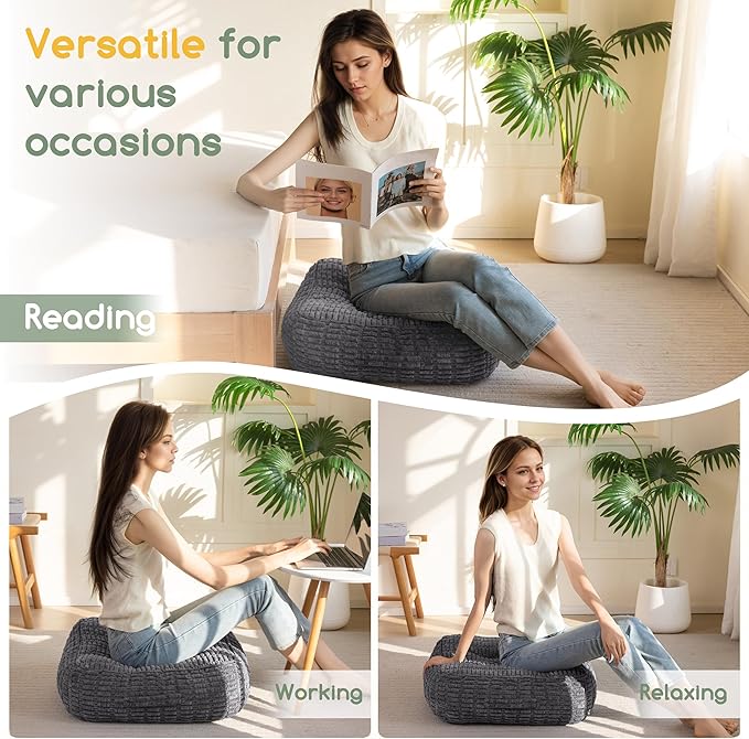 6" Washable Floor Pillow Cushion for Adults, Meditation Cushion Pillow, Removable Tufted Blended Corduroy Cover, Large Square Floor Sitting for Tatami Living Room or Yoga, 2Pack, Machine Washable