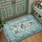 GarveeHome Teal 2x6 Washable Kitchen Runner Rugs Non Slip Provence Botanical Grove Vintage Boho Cottage Long Rug for Hallways Bedroom TPE Rubber Backing