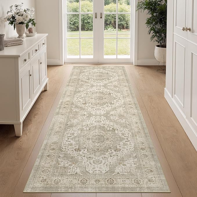 Washable Runner Rug 2x6 Runners for Hallways, Ultra-Thin Carpet Runners for Entryway Anti Slip Backing Runner Rugs for Kitchen Laundry Room Indoor Hallway (Ivory/Beige)