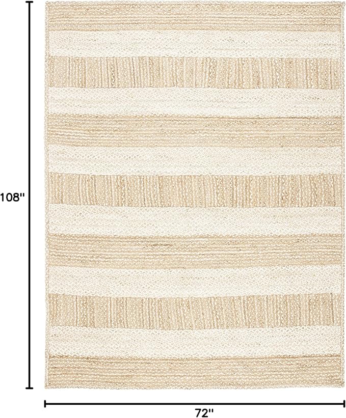 SAFAVIEH Natural Fiber Collection Area Rug - 6' x 9', Natural & Ivory, Handmade Stripe Jute, Ideal for High Traffic Areas in Living Room, Bedroom (NF887A)