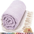 Bazaar Anatolia Turkish Beach Towel 100% Cotton Bath Towels 71x39 Quick Dry Sand Free Lightweight Large Oversized Herringbone Lavander Lilac