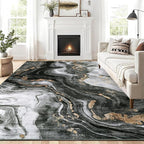 GarveeHome Large Area Rugs 9x12 Washable Modern Abstract Rug, Non-Shedding Neutral Living Room Rugs, Stain-Resistant Low Pile Abstract Floor Cover for Bedroom, Dining Room, Farmhouse, Office, Black