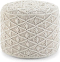 SIMPLIHOME Coates Round Pouf - 18 inch Wide Handwoven Cotton Macrame Ottoman in Natural, Boho Footstool, Decorative Pouf or Extra Seating for Living Room, Bedroom, or Kids Room, Assembled