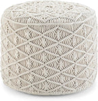 SIMPLIHOME Coates Round Pouf - 18 inch Wide Handwoven Cotton Macrame Ottoman in Natural, Boho Footstool, Decorative Pouf or Extra Seating for Living Room, Bedroom, or Kids Room, Assembled