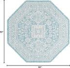 Rugs.com Outdoor Aztec Collection Rug – 5 Ft Octagon Aqua Flatweave Rug Perfect for Living Rooms, Kitchens, Entryways