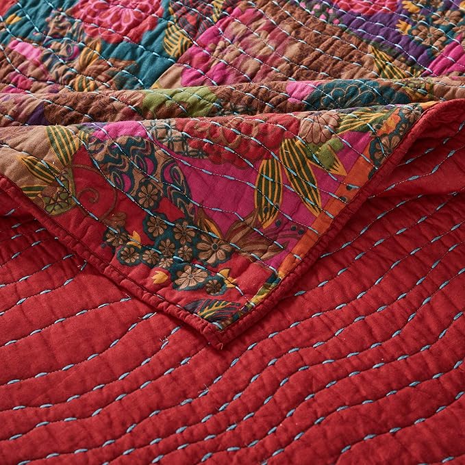 Greenland Home Jewel 100% Cotton Throw Blanket with Kantha-Style Quilting, Multicolor