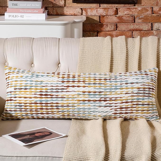 AmHoo Boho Chenille Pillow Cover Decorative Tufted Pillowcase for Couch Bed Sofa Bedroom Living Room Modern 14 x 36-Inch Brown