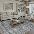 HUGEAR Area Rug 6x9 Vintage Grey Machine Washable Living Room Rugs Distressed Retro Floral Vacuumable Low Pile Carpet Bedroom Office Dining Room Laundry Room Non Slip Soft Lightweight