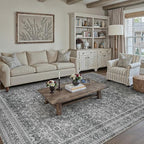 HUGEAR Area Rug 6x9 Vintage Grey Machine Washable Living Room Rugs Distressed Retro Floral Vacuumable Low Pile Carpet Bedroom Office Dining Room Laundry Room Non Slip Soft Lightweight