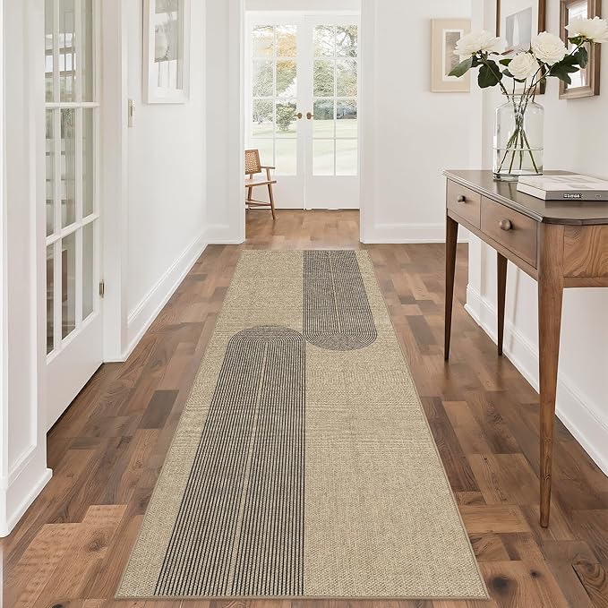 Easy Jute Rug 2.5x8: Indoor Outdoor Natural Boho Area Rugs for Hallway Patio Non Slip - Farmhouse Neutral Contemporary Carpet Mat for Entryway Kitchen Laundry Room Bedroom Washable