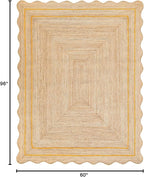 Wave Scalloped Natural Jute Rug - Boho Entryway Runner, Farmhouse Scallop, Yellow (5'x8')