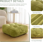 HIGOGOGO 8" Extra Thick Floor Pillow Cushion for Adults, Meditation Cushion Pillow, Large Square Floor Sitting, Tufted Corduroy Cover, for Tatami Living Room or Yoga, 22x22 Inch, 2Pack, Green