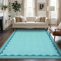 Scalloped Teal Washable Rugs 5x7 Rug for Living Room Solid Modern Minimalism Soft Low-Pile Carpet for Bedroom Dining Nursery Non Slip TPE Backing