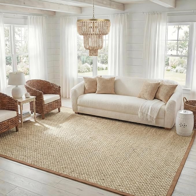 SAFAVIEH Area Rug 8x10 - Natural Fiber Collection - Large - Natural & Brown, Seagrass, Basketweave Pattern (NF114B)