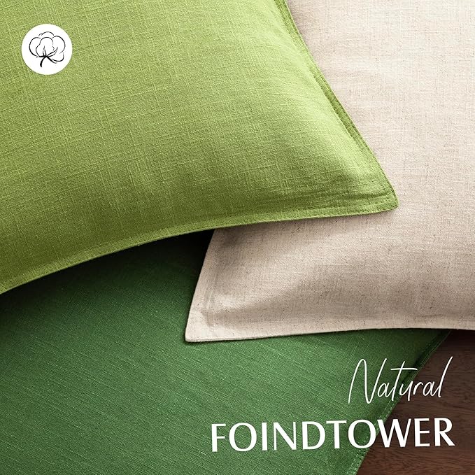 Foindtower Pack of 2, Decorative Linen Soild Throw Pillow Covers Soft Accent Euro Cushion Case Boho Farmhouse Pillowcase for Chair Couch Sofa Bedroom Living Room Home Decor 24 x 24 Inch Forest Green