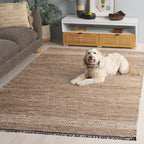 SAFAVIEH Cape Cod Collection Accent Rug - 4' x 6', Beige, Handmade Denim & Jute, Ideal for The Living Room, Dining, Bedroom (CAP153B)