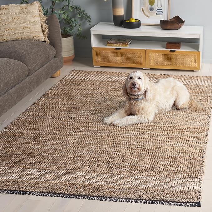 SAFAVIEH Cape Cod Collection Area Rug - 6' x 9', Beige, Handmade Denim & Jute, Ideal for The Living Room, Dining, Bedroom (CAP153B)