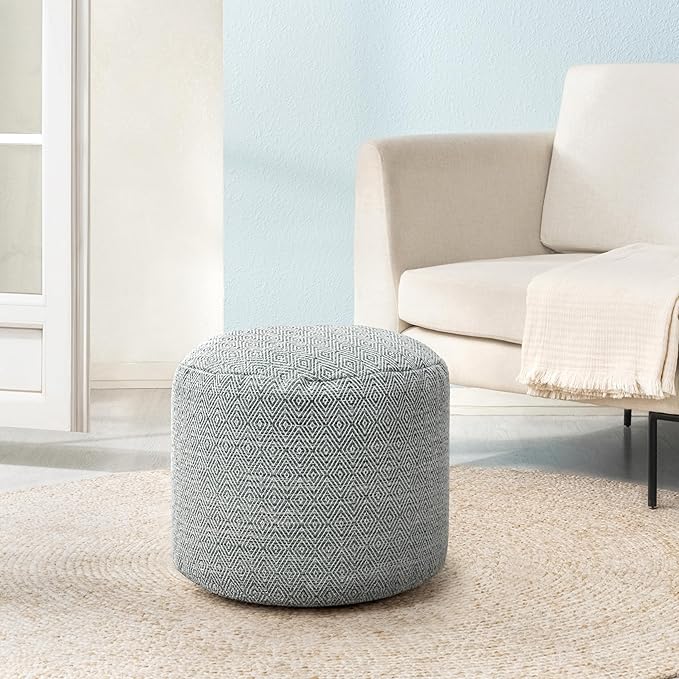Anji Mountain Pouf Ottoman Foot Rest, Handmade Ottoman Pouf, Comfortable Foot Stool, Decorative Floor Seating for Living Room Decor, Bedroom & Home Décor Accent - Gray Maze