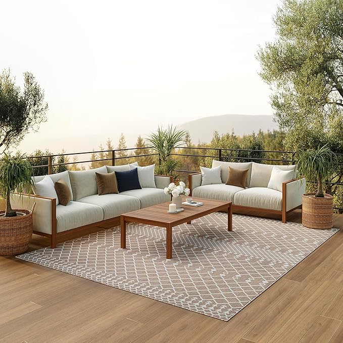 Nourison Home Positano Beige 6' x 9' Area Rug - Easy Clean, Non Shedding, Bed Room, Living Room, Dining Room, Kitchen (6' x 9')