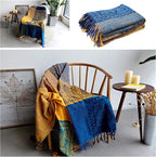 Bohemian Throw Blanket for Couch，Colorful Chenille Tassels Boho Woven Hippie Throw Blankets for Couch Bed Sofa Chair Recliner Loveseat , Bohemian Fringe Tassels Decor Home (Blue, Large 86102Inches)