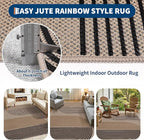 GarveeHome Modern Rainbow Easy Jute 4x6 Area Rug, Indoor/Outdoor Reversible Low Pile Non-Slip & Washable Carpet for Living Room, Bedroom, Kitchen, Sunroom