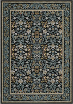GarveeHome Washable Rug 9x12 Area Rugs for Living Room, Boho Rug Non Slip Vintage Low Pile Large Rugs for Bedroom Dining Room Stain Resistance Non-Shedding Carpet for Office Blue Black